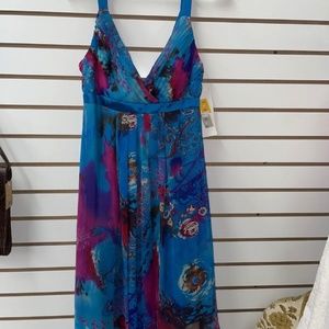 NWT Sue Wong Women Silk Turquoise Floral Pattern Fancy Cocktail Dress Size 6